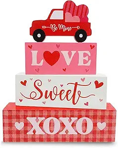 Valentine’s Day Decorations, 4 Pcs Wooden Valentine’s Day Table Decorations, Red Truck Tiered... | Amazon (US)