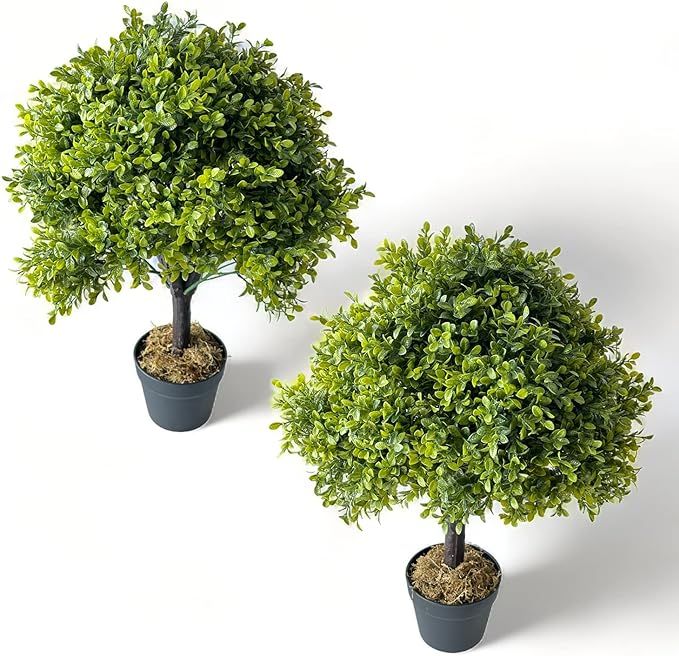 27" T Topiary Trees Artificial Indoor Outdoor 2 Pack Fake Boxwood Topiaries Faux Bushes and Shrub... | Amazon (US)