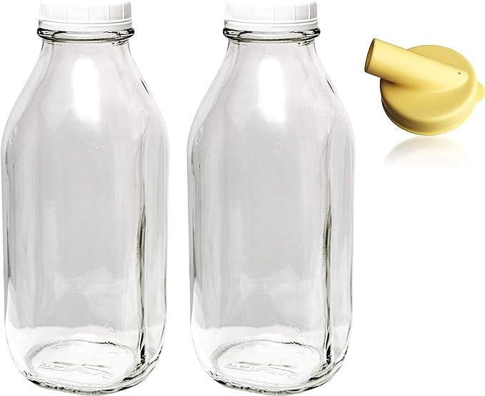 The Dairy Shoppe 1 Qt Glass Milk Bottle Vintage Style with Cap & NEW Pour Spout! (2 Pack) | Amazon (US)