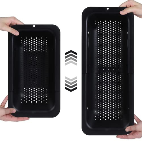 BLUE GINKGO Over the Sink Colander Strainer Basket - Wash Vegetables and Fruits, Drain Cooked Pasta and Dry Dishes - Extendable - New Home Kitchen Essentials (7.9W x 14-19L x 2.75H) - Black | Amazon (US)