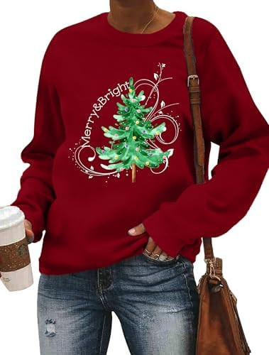 Christmas Sweatshirt Women Merry and Bright Christmas T-Shirt Funny Xmas Lights Blouse Tops Holid... | Amazon (US)