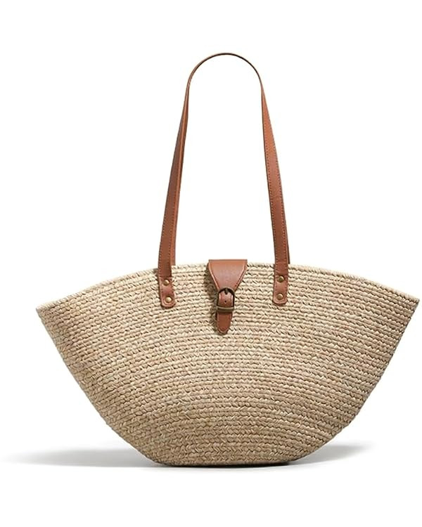 French Style Straw Basket Tote Bag with Leather Handles | Amazon (UK)