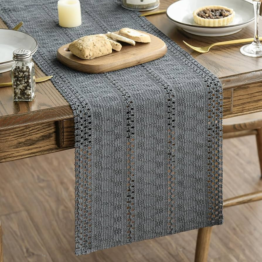 Artoid Mode Dark Grey Farmhouse Woven Rustic Hollow Table Runner, Seasonal Holiday Hollow Kitchen... | Amazon (US)