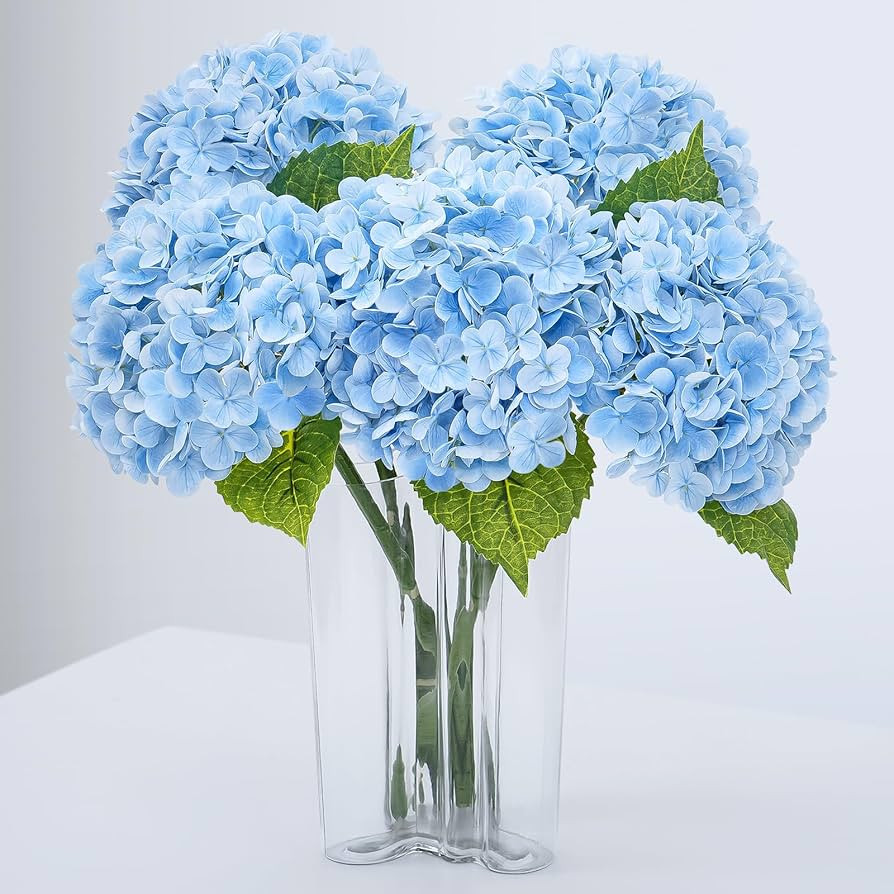 Waipfaru 21" Real Touch Blue Hydrangea Artificial Flowers with Long Stem & Leaves, Full Latex Fau... | Amazon (US)