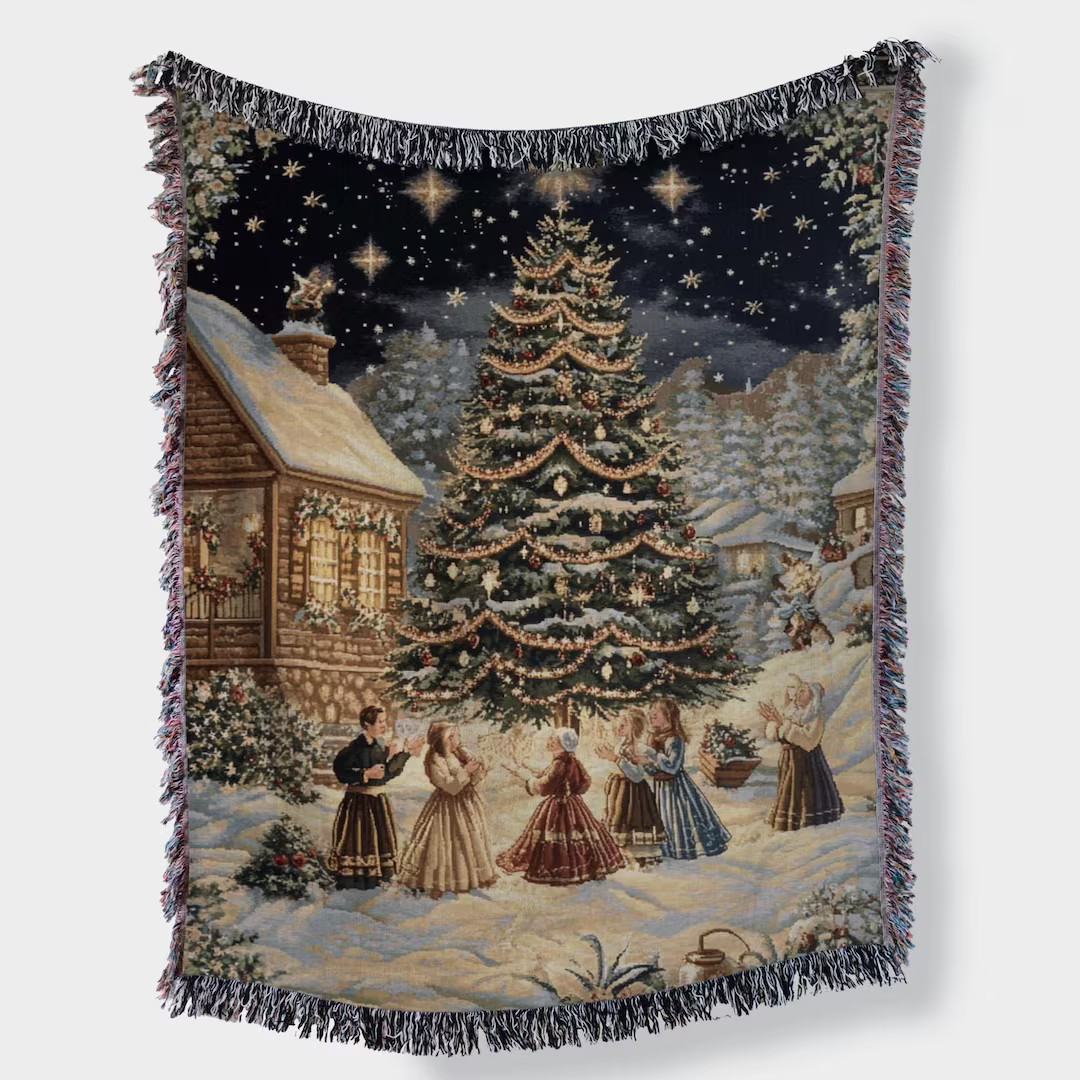 Christmas Carols Woven Blanket, Classic Christmas Carolers Woven Tapestry - Etsy | Etsy (US)