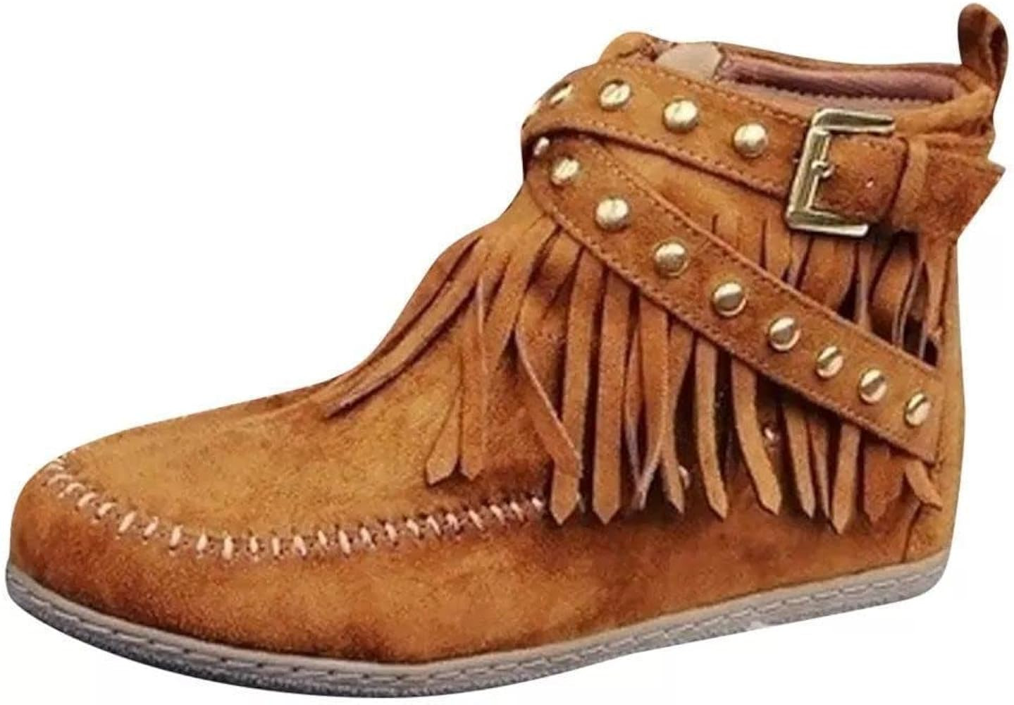 Sursell Women's Suede Fringe Ankle Boots Round Toe Flats,Winter Warm Fashionable Western Outdoor ... | Amazon (US)