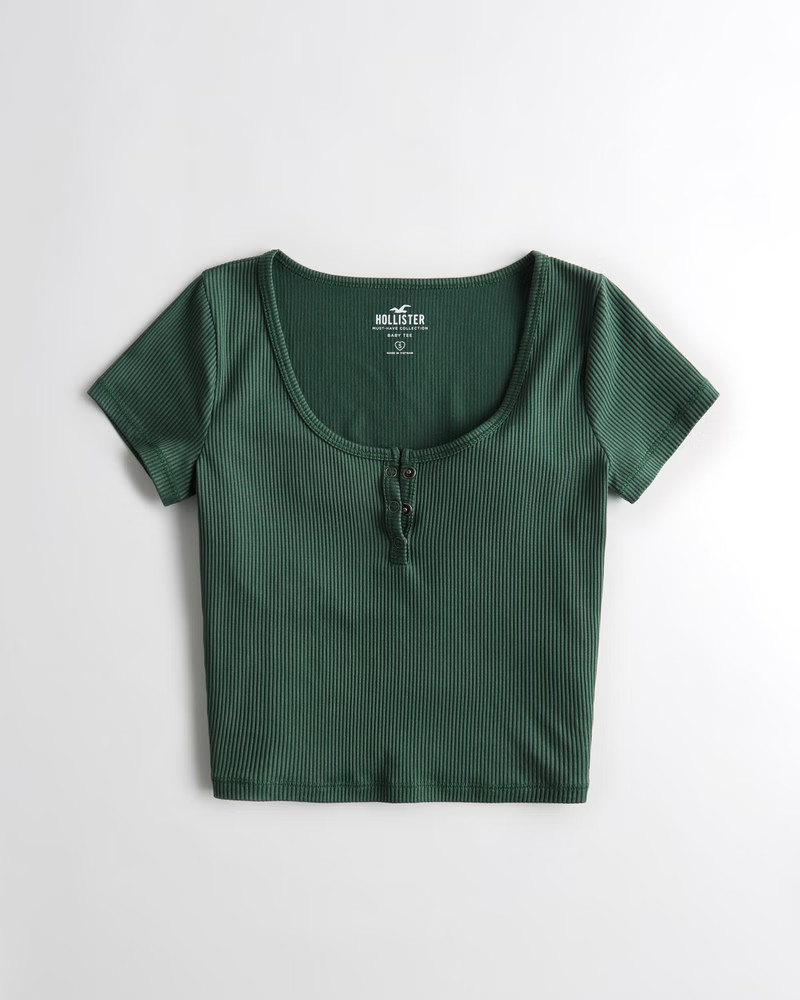 Women's Seamless Rib Fabric Henley T-Shirt | Women's Tops | HollisterCo.com | Hollister (US)