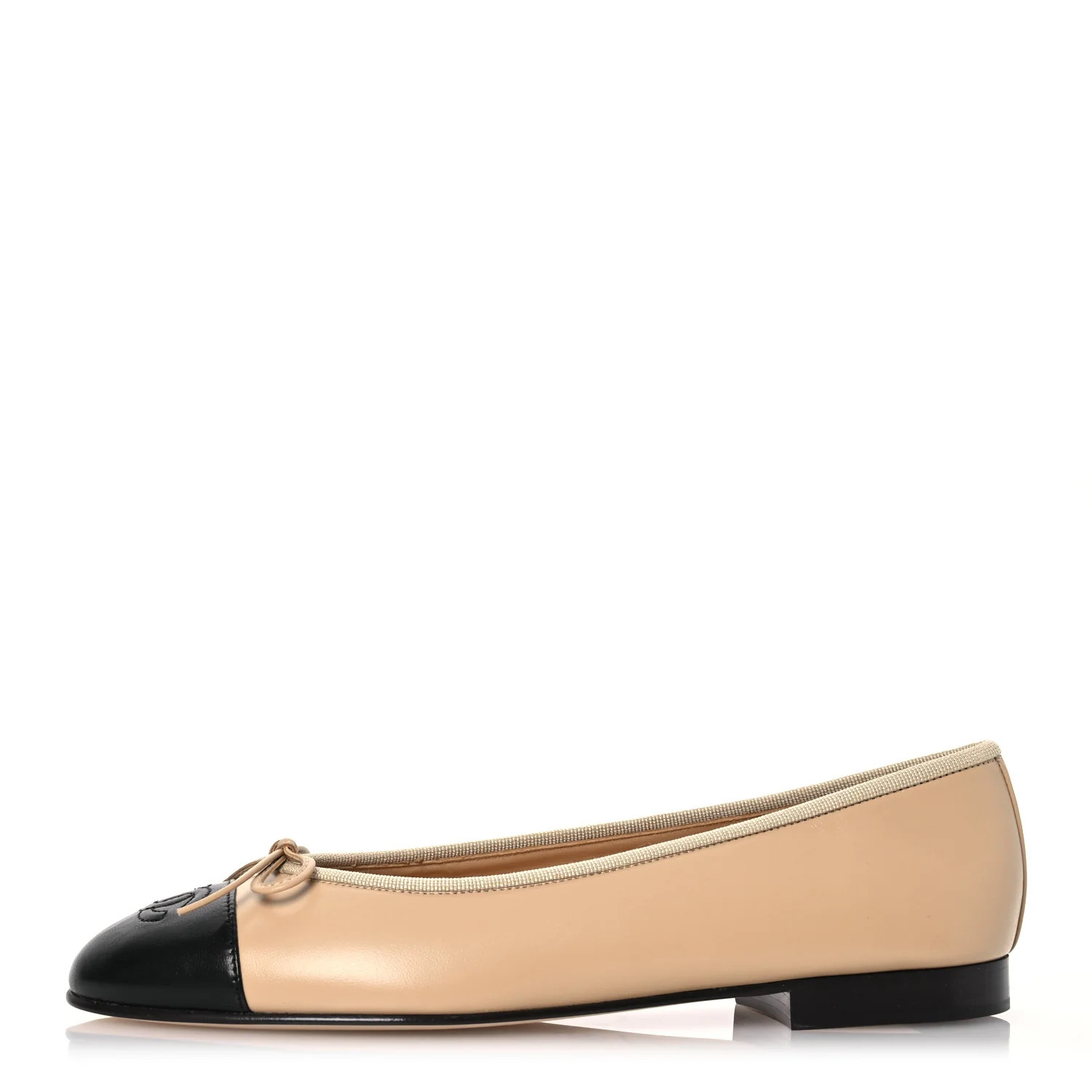 Lambskin Cap Toe CC Ballerina Flats 39 Beige Black | FASHIONPHILE (US)