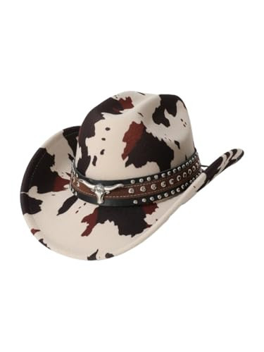 GORGLITTER Women's Cowboy Hat Cow Print Western Trendy Metal Bull Hatband Party Cowgirl Hats Vacation 2026 Cow Pattern One Size | Amazon (US)