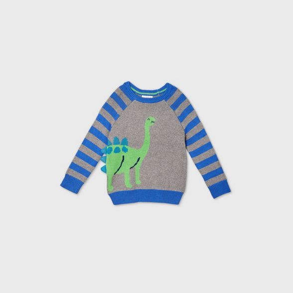 Toddler Boys' Dino Critter Striped Sleeve Pullover Sweater - Cat & Jack™ Blue | Target