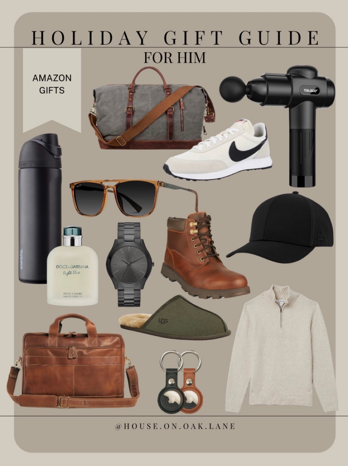 Holiday gift guide gifts for him 

Massage hub black baseball cap grey and leather travel bag laptop bag black watch sunglasses water bottle boots air tag key change nike shoes sweater for men fashion casual 

#LTKfindsunder100 #LTKsalealert #LTKmens