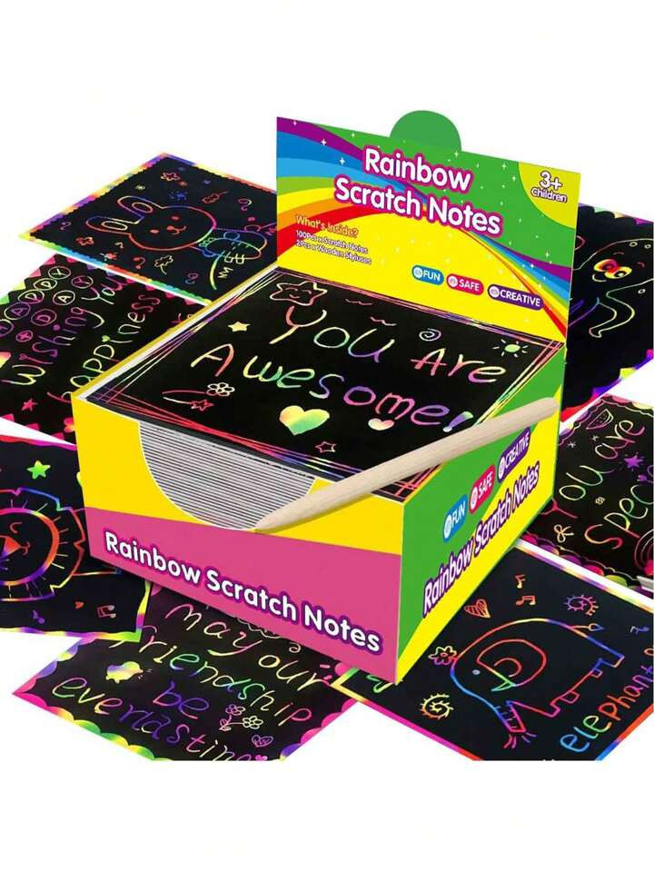 100-Pcs Birthday Gift Colorful Notes Scratch Mini Art Notes Magic Scratch Paper Art Cards Toys Bu... | SHEIN