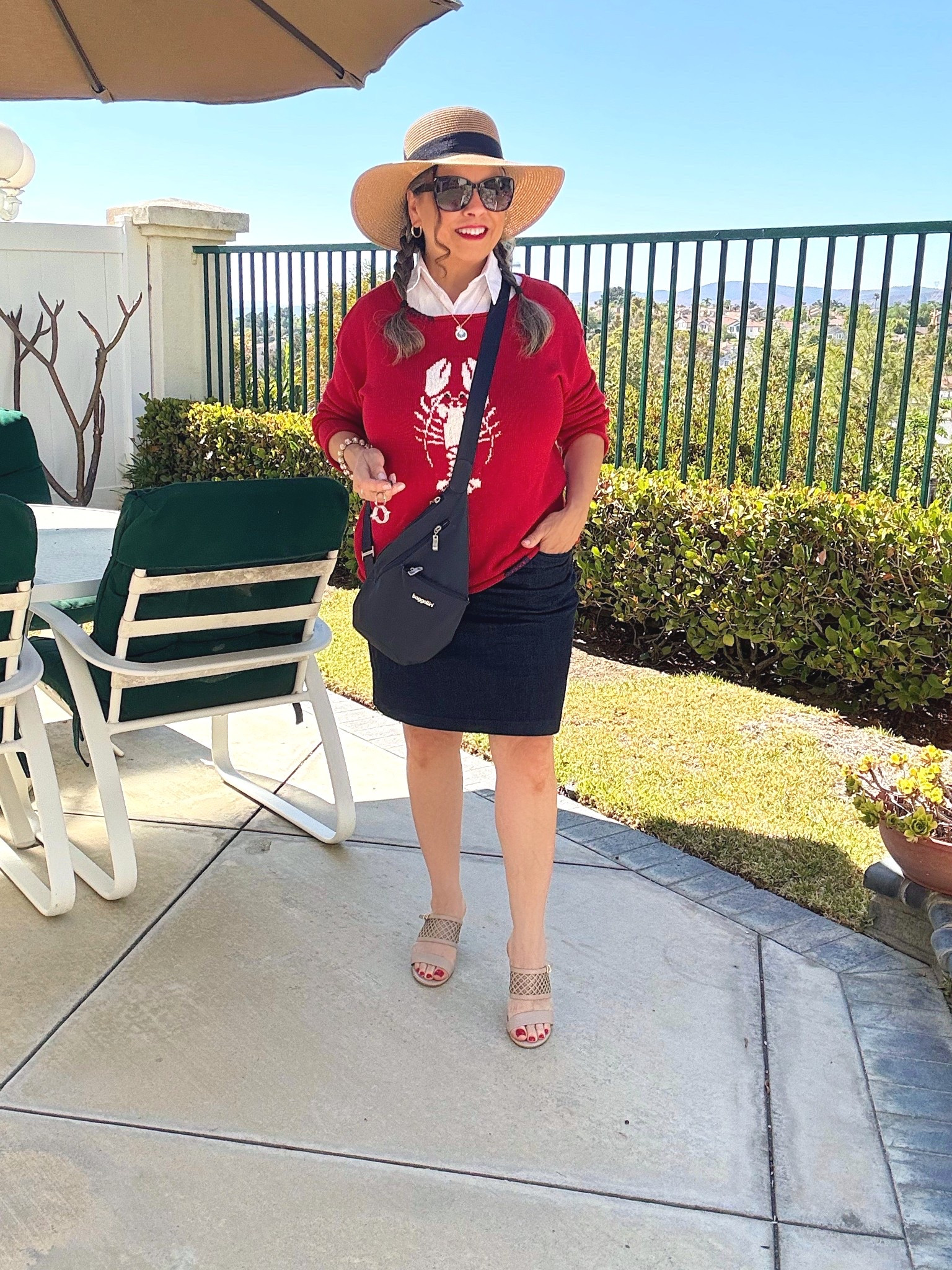 Summer ‘blues’ in July means denim skirts and shorts. How about combining them? This skort has pockets and comfortable shorts underneath that don’t ride up! #skirt #summeroutfit #july #redwhiteandblue #preppy #sandals #shoecrush #lobster #sunglasses #beauty #summersweater #target

#LTKWorkwear #LTKFindsUnder50 #LTKTravel