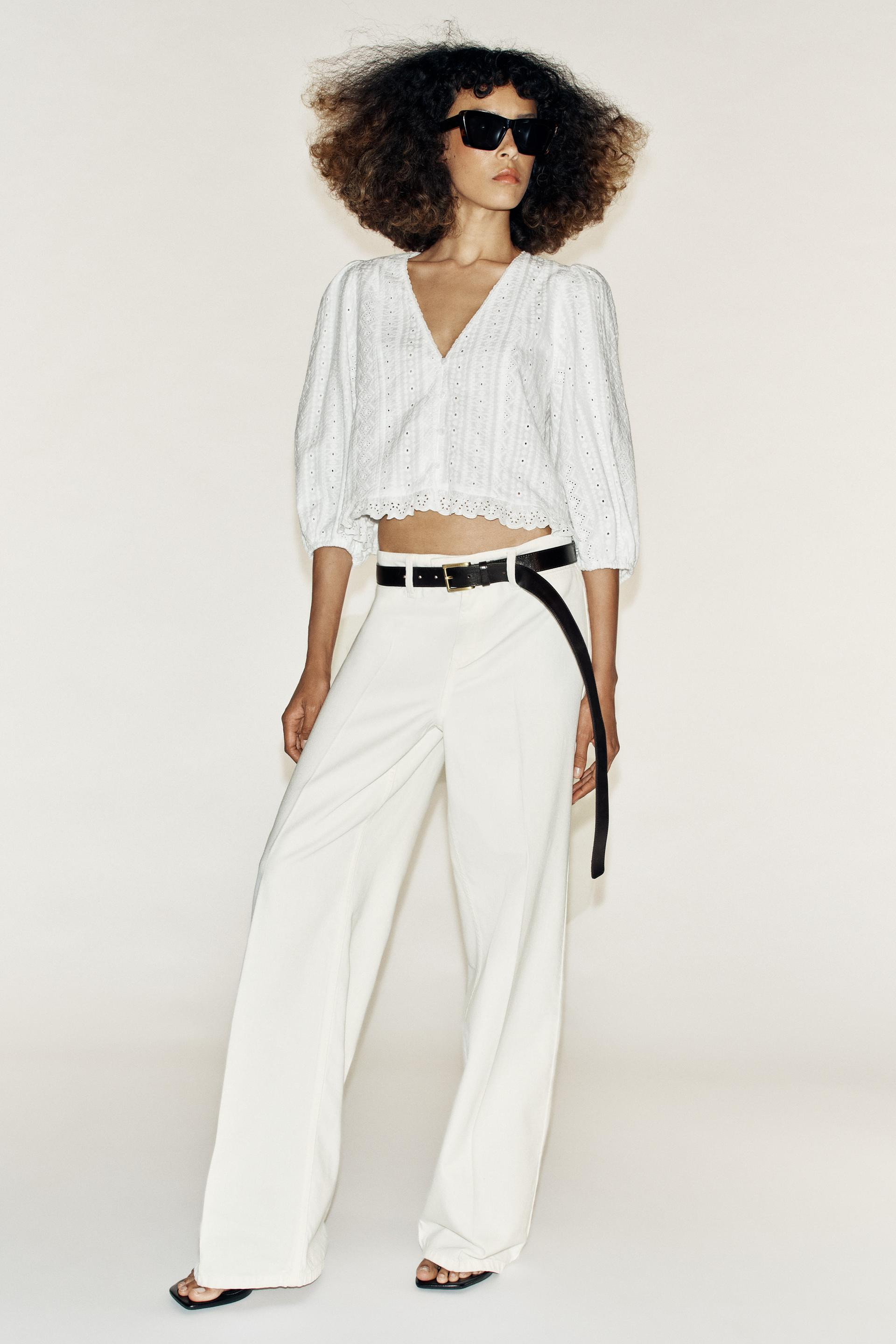 Zara - Eyelet Embroidered Blouse - Oyster-White - L - Woman | Zara US