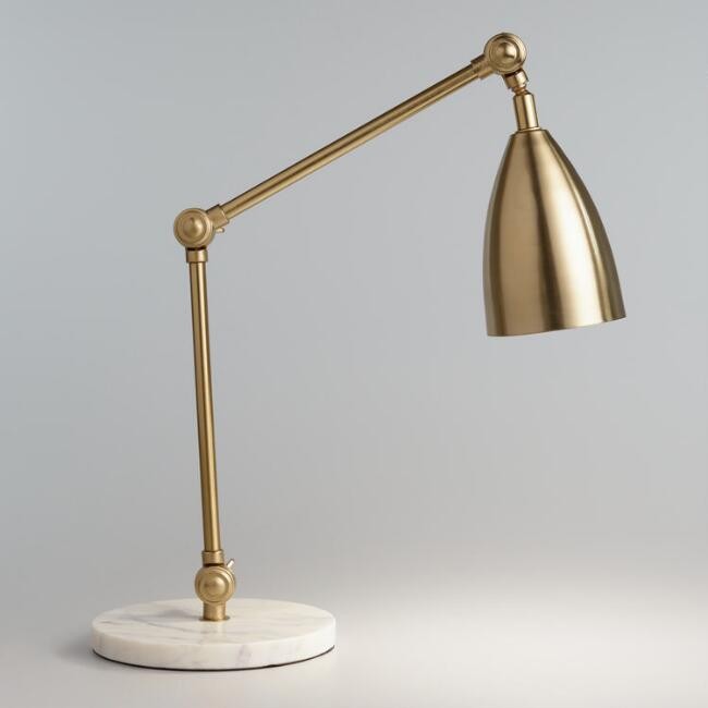 Gold Adjustable Task Desk Lamp with Marble Base | World Market