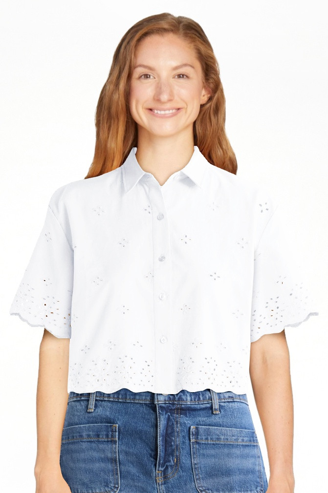 Free Assembly Women's and Women's Plus Cropped Cotton Eyelet Shirt, Sizes XS-4X | Walmart (US)