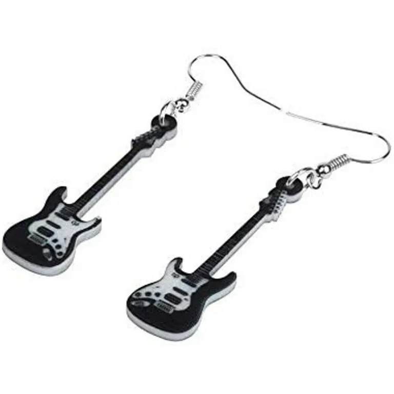 Black Fender Guitar Earring Earrings Acrylic Long Hair Music Metal Shred Passion Love Dangle Thra... | Walmart (US)