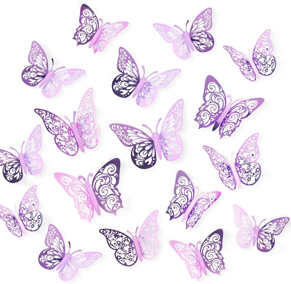 72 Pcs Butterfly Decorations, 3 Sizes 3 Styles, 3D Butterfly Wall Decor, Butterfly Party Decorati... | Amazon (US)
