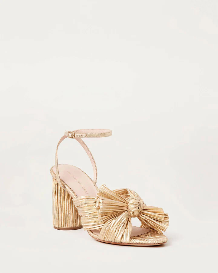 Camellia Gold Pleated Bow Heel | Loeffler Randall