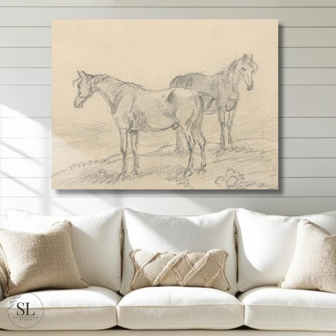 Vintage Horses Sketch Canvas Modern Farmhouse Cottage Home Decor Gift Living Room Bedroom Office ... | Etsy (US)