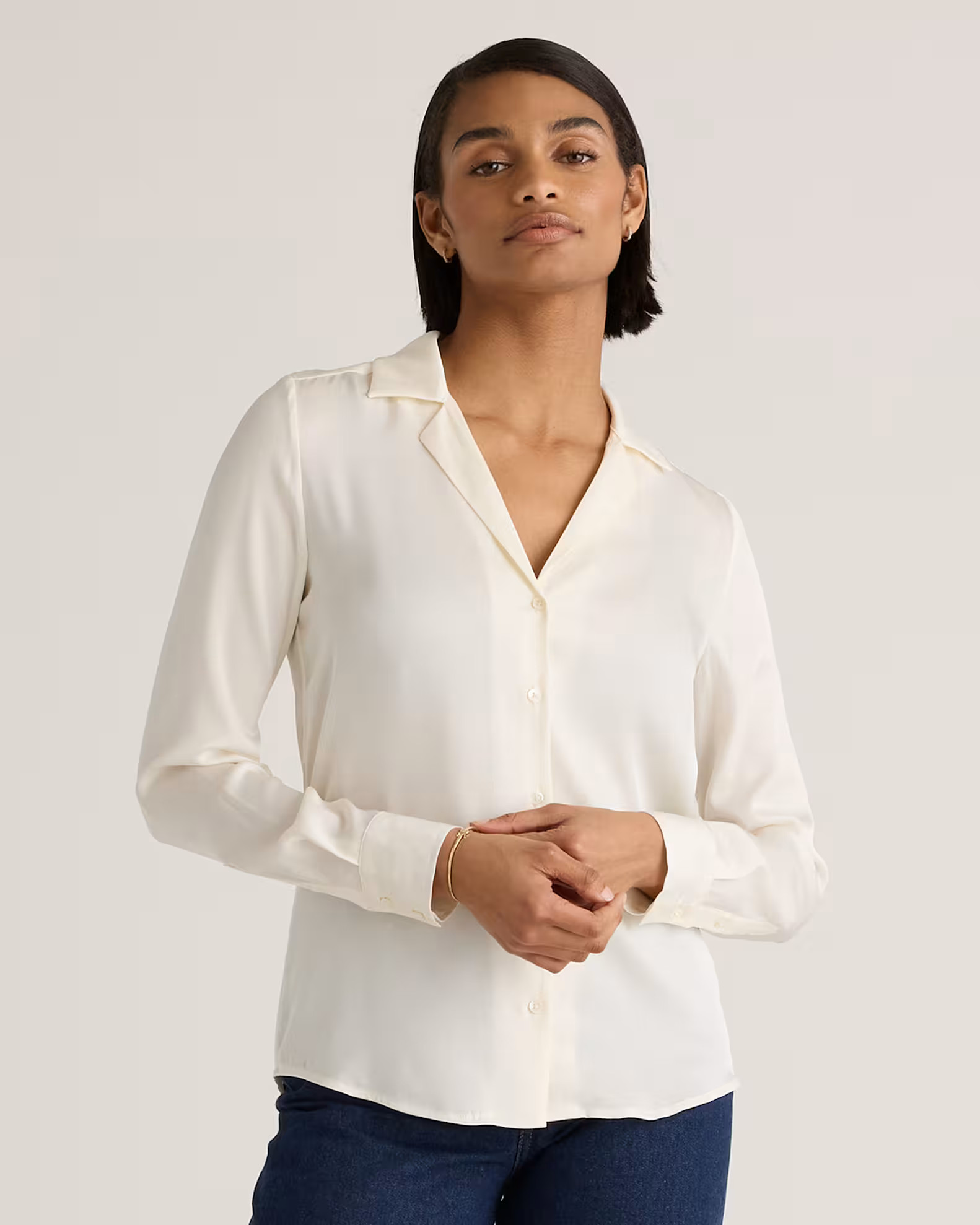 Washable Stretch Silk Notch Collar Blouse | Quince