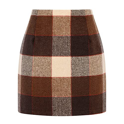 Womens Wool Plaid Mini Skirt Fall Winter High Waisted Bodycon Pencil Skirt (Big Plaid Coffee, M) | Amazon (US)