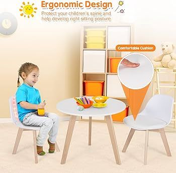 Costzon Kids Table and Chair Set, 3 Pcs Wood Activity Play Table w/Padded Seat & Wood Legs for Ar... | Amazon (US)
