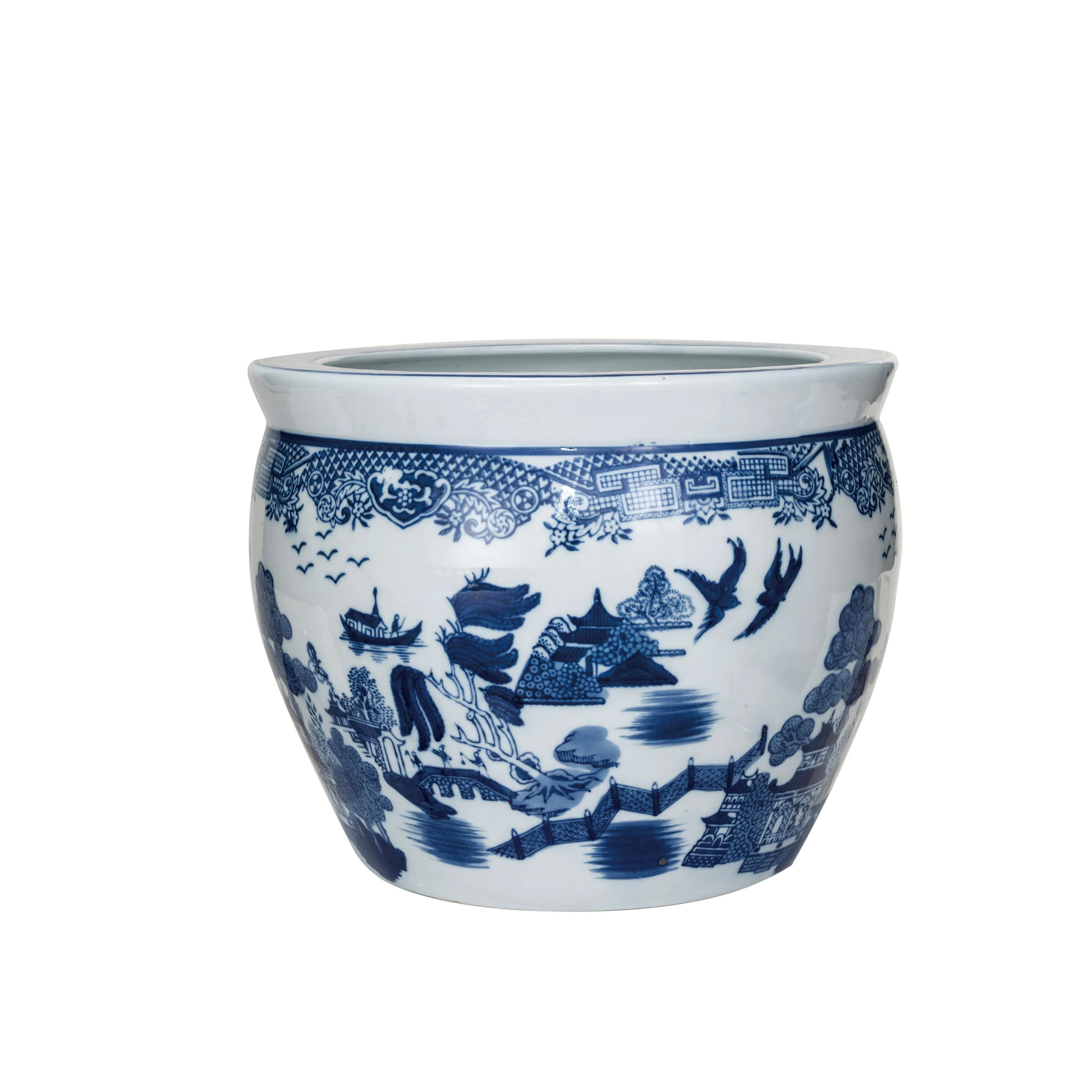 Huckstep Hand-Painted Stoneware Planter, Blue and White | Wayfair North America