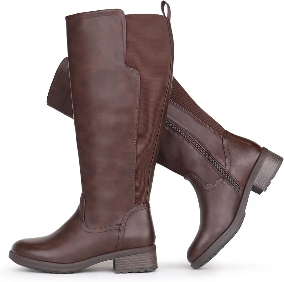 Bottes hautes pour femmes à mollet large, avec fermeture éclair latérale et empiècement exten... | Amazon (DE)