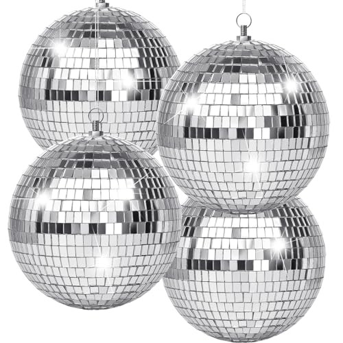 4 Pack Large Disco Ball Silver Hanging Disco Balls Reflective Mirror Ball Ornament for Party Holiday Wedding Dance and Music Festivals Decor Club Stage Props DJ Decoration (6 Inch) | Amazon (US)