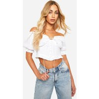 Womens Eyelet Off The Shoulder Corset - White - 10 | boohoo (US & Canada)