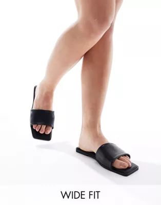ASOS DESIGN Wide Fit Fig square toe flat sandals in black | ASOS | ASOS (Global)