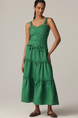 Farm Rio x Anthropologie Linen Blend Tiered Midi Dress | Anthropologie (US)