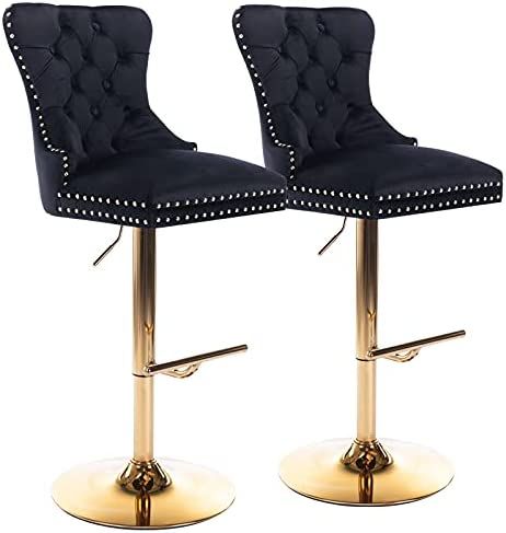 Janoray Velvet Barstools Set of 2 Adjusatble Seat Height from 28-36 Inch, Swivel Modern Upholstered  | Amazon (US)