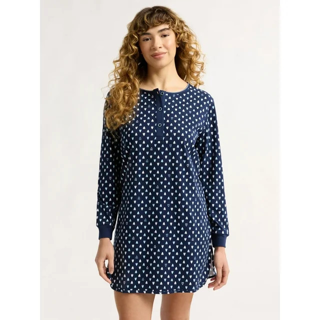 Joyspun Women's Jersey Long Sleeve Henley Sleepshirt, Sizes S to 3X - Walmart.com | Walmart (US)
