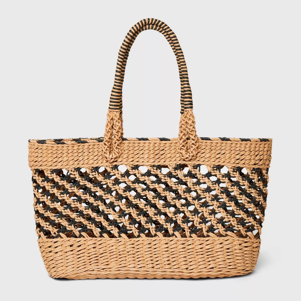 Large Straw Tote Handbag - A New Day™ Natural/Black | Target