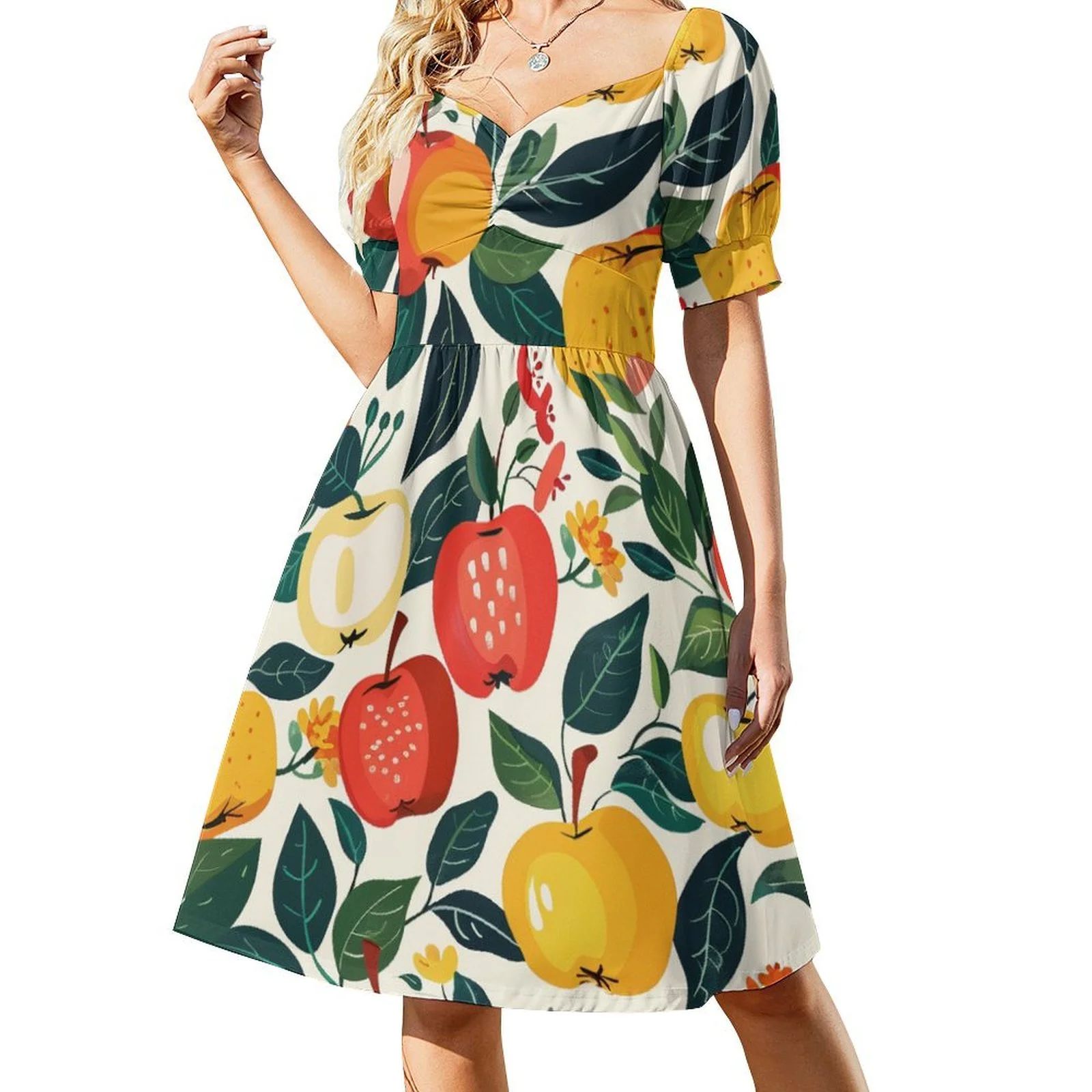 WNAGSB Lush Apple Garden 481 Women's Square Neck Dress, Puff Sleeve Mini Dress, Casual A-Line Sho... | Walmart (US)