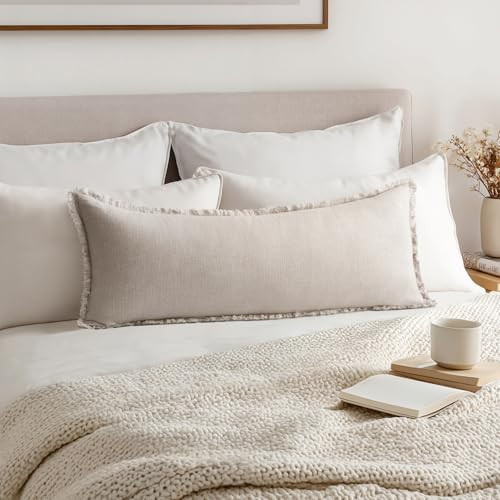 MIULEE Decorative Throw Pillow Covers Neutral Linen Fringe Throw Pillows Set of 1 Natural Beige B... | Amazon (US)