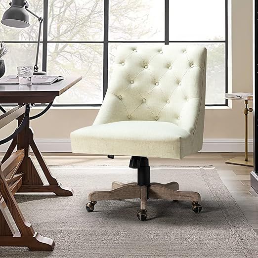 Modern Tufted Armless Home Office Chair, Comfy Upholstered Desk Chair with Mid-Back, Height Adjus... | Amazon (US)