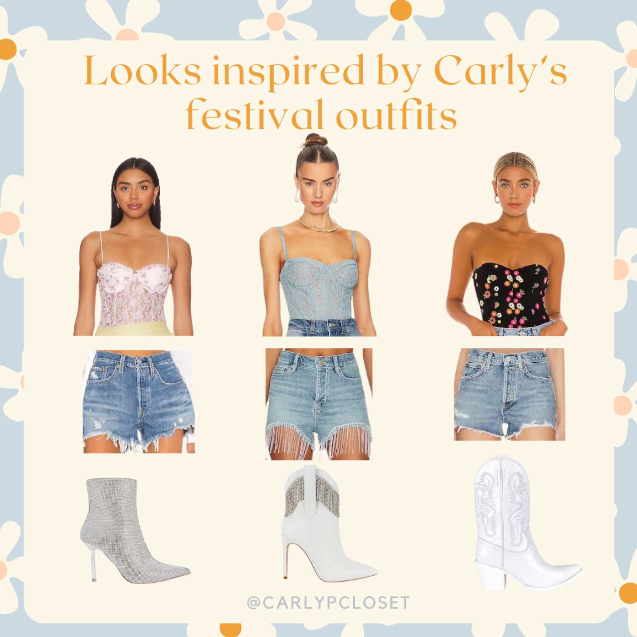 Carly Pearce has been rocking the denim shorts and bodysuits this summer as she performs at different music festivals and I’m all for it! The bodysuits are exact matches but the shorts and shoes are just inspired by her looks 🩵

#LTKFind #LTKU #LTKstyletip