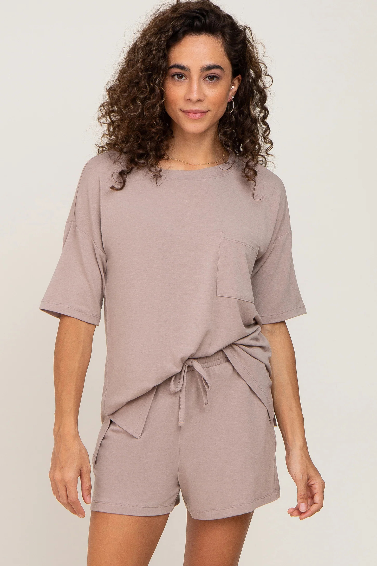 Taupe Pocket Front Pajama Short Set | PinkBlush Maternity