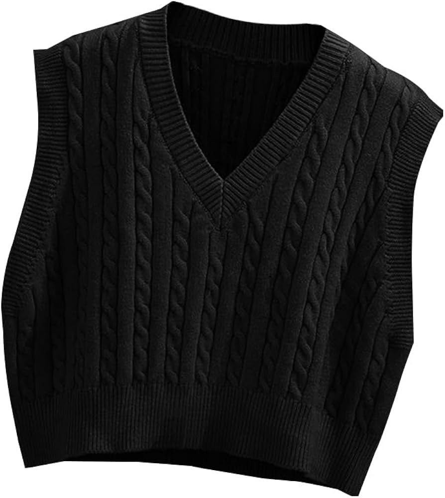 Lailezou Women's V-Neck Knit Sweater Vest Solid Color Argyle Plaid Preppy Style Sleeveless Crop K... | Amazon (US)