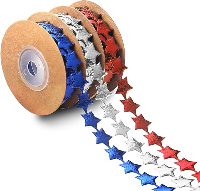 3 Rolls Patriotic Fabric Decor Ribbons Memorial Day Faux Leather Craft Ribbons Red White Blue Sta... | Amazon (US)