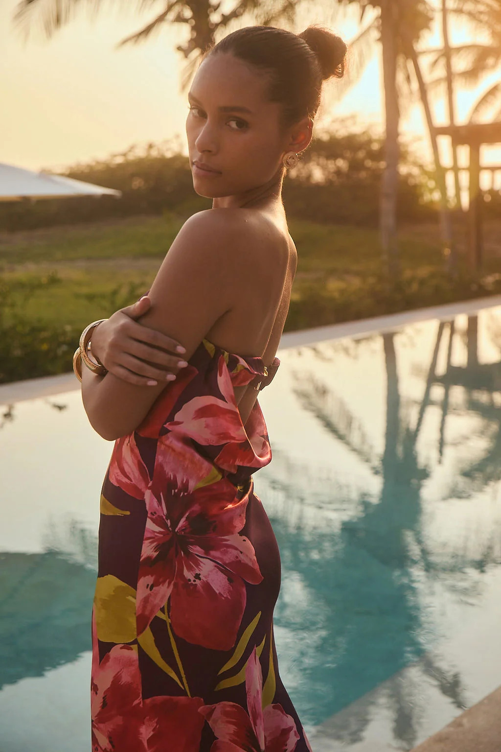 Natalia Plum Floral Strapless Maxi Dress | 12th Tribe | 12th Tribe