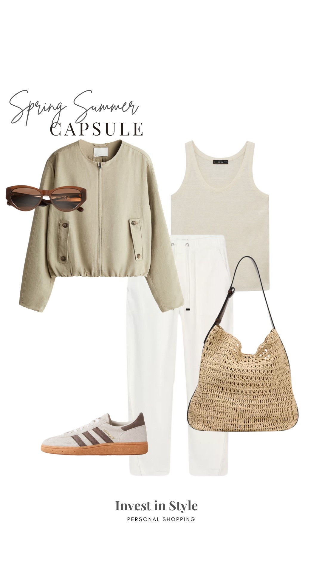 Spring summer casual outfit 
Linen bomber jacket 
Woven joggers 
Linen vest 
Raffia bag 
Adidas Spezial 


#LTKsummer #LTKuk #LTKtravel