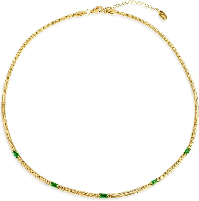 Gold Simulate Emerald Pendent Choker Necklace for Woman, Dainty Sparkling CZ Rhinestone Dangle Ch... | Amazon (US)