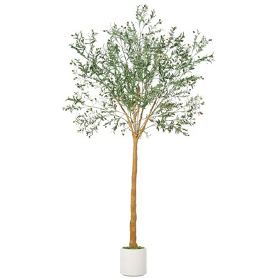 Olive Tree Artificial Indoor, 9 FT Tall Large Faux Olive Tree with White Planter, Realistic Fake Plants with Wood Trunk & Lifelike Fruits for Home Dec | Wayfair North America