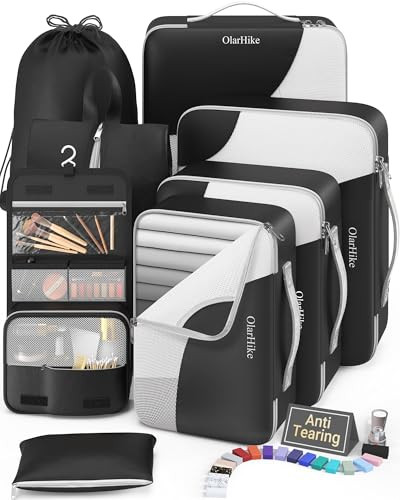 8 Set Packing Cubes for Travel, Gifts for Men,Anti-Tearing Suitcase Organizer for Luggage with Shoe & Hanging Toiletry Bag, OlarHike Vacation Accessories for Cruise, Travel Essentials for Men, Black | Amazon (US)