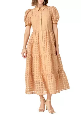 ENGLISH FACTORY Women's Gridded Organza Tiered Maxi Dress, Small | Belk
