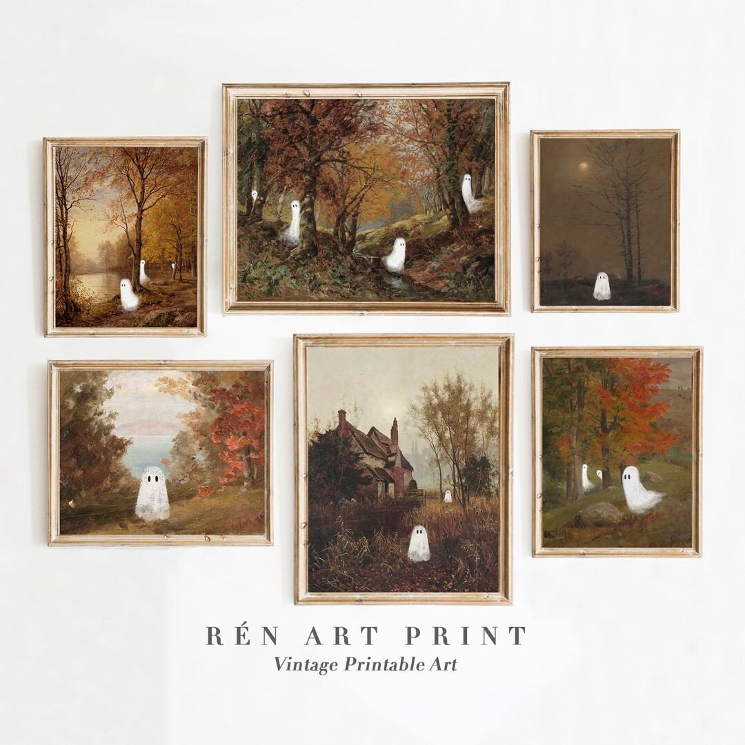Vintage Cute Halloween Prints | Antique Fall Wall Decor | Halloween Gallery Wall Set | Spooky Aut... | Etsy (US)